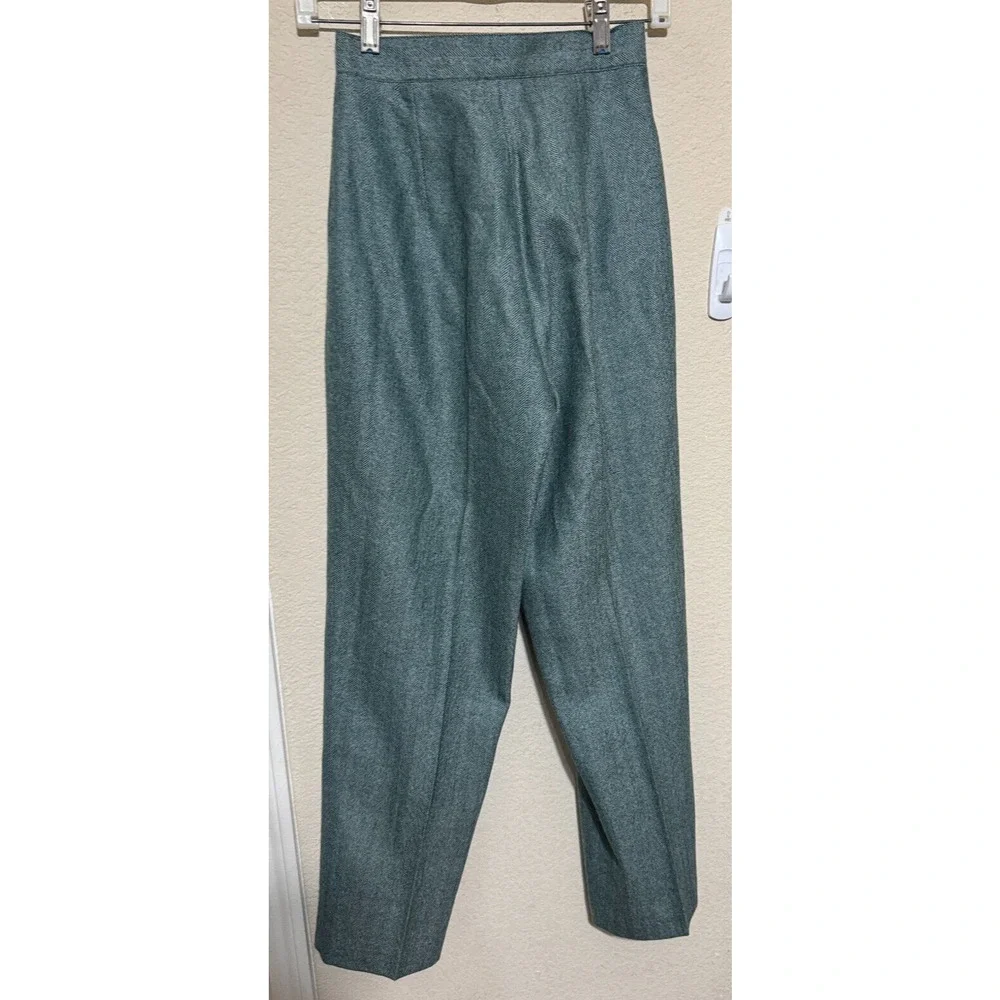 VIntage All Week Long Wool Dress Pants Womens 4P green herringbone pleated‎